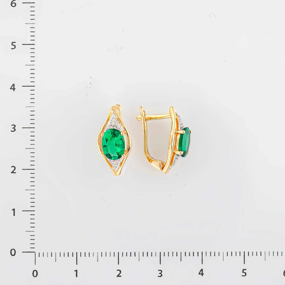Серьги с изумрудом синтетическим из красного золота 585 пробы