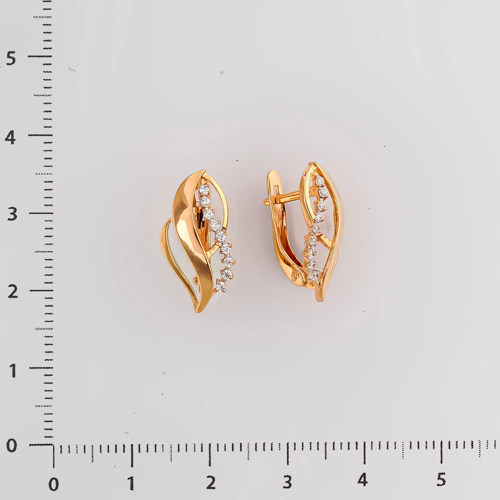 Серьги с фианитом из красного золота 585 пробы
