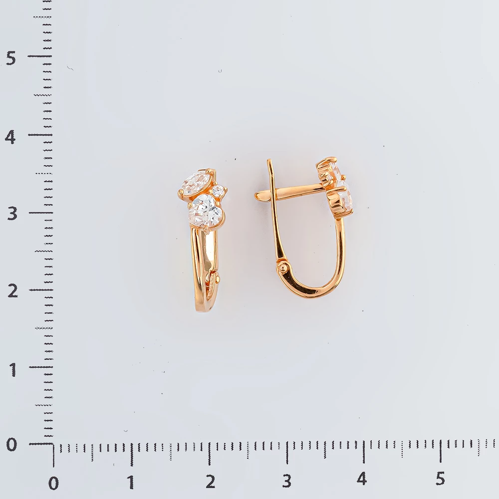 Серьги с фианитом из красного золота 585 пробы