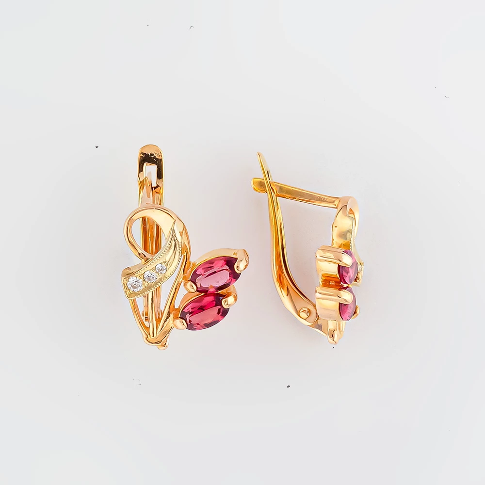 Серьги с фианитом из красного золота 585 пробы