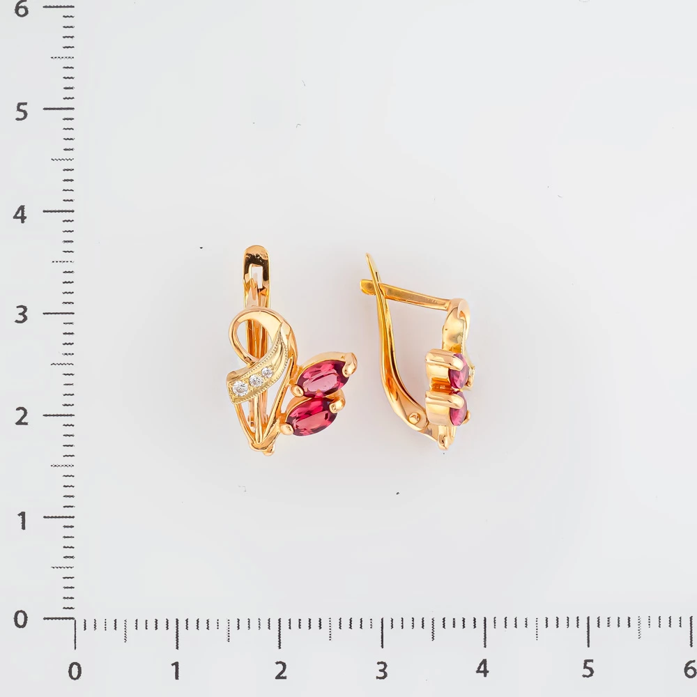 Серьги с фианитом из красного золота 585 пробы