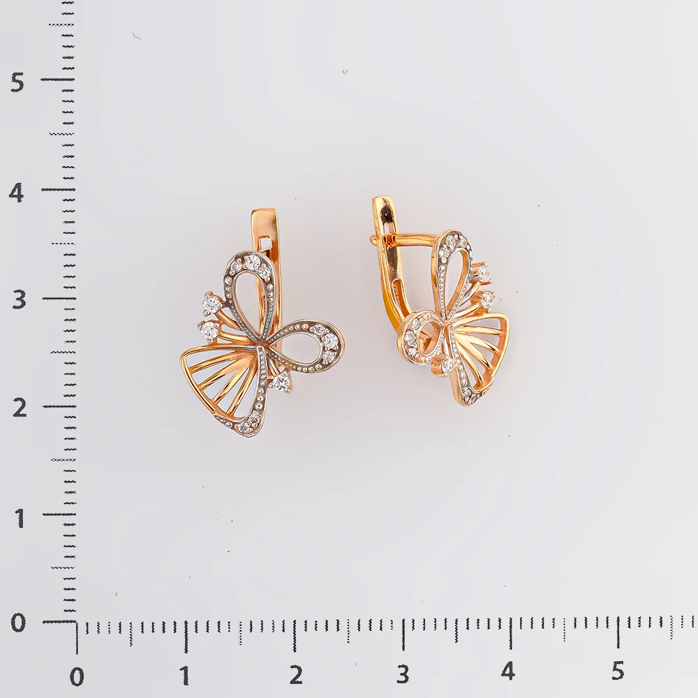 Серьги с фианитом из красного золота 585 пробы