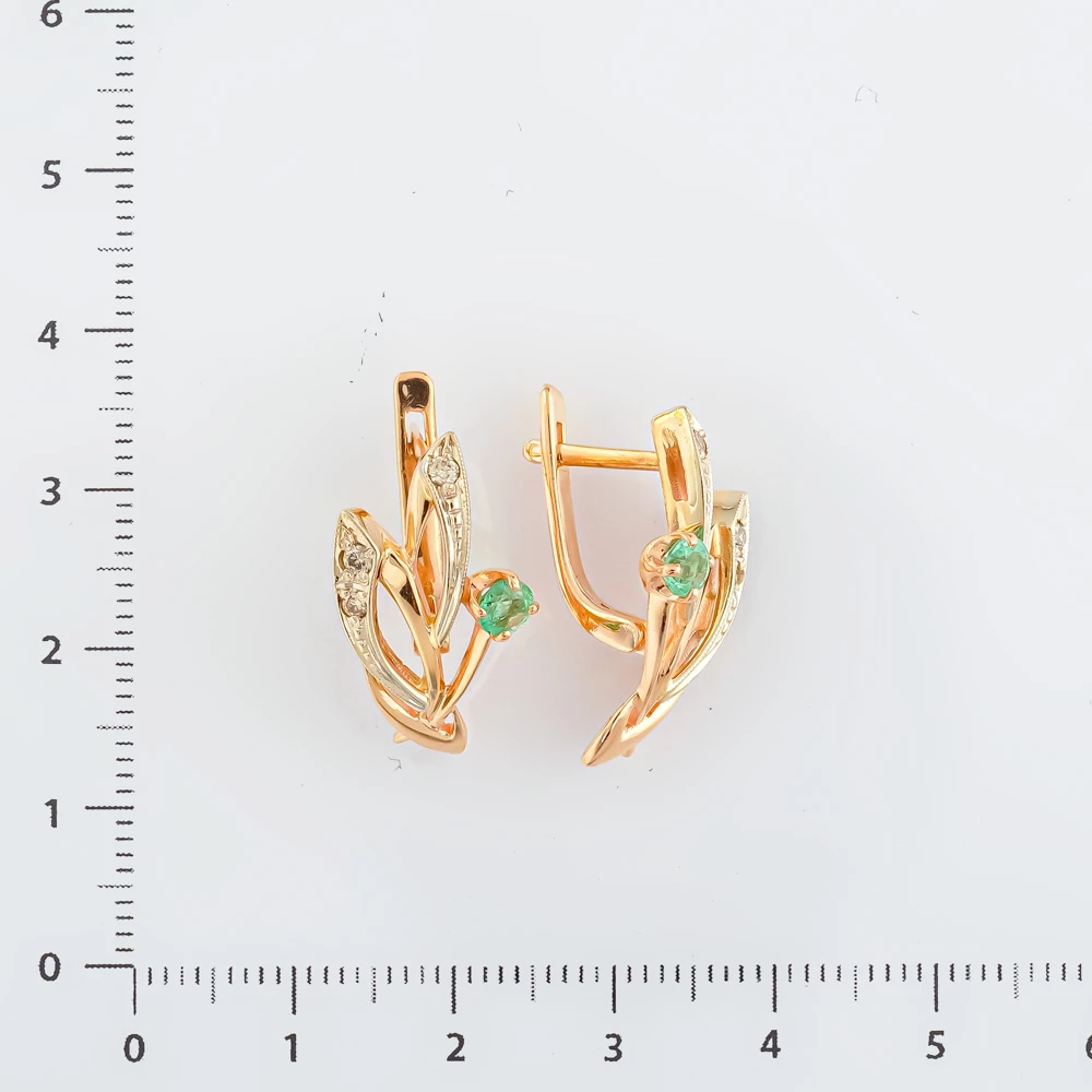 Серьги с изумрудом из красного золота 585 пробы