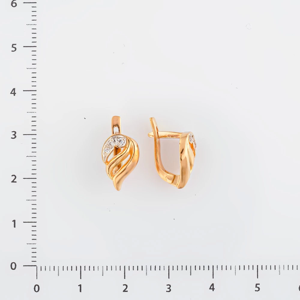 Серьги с фианитом из красного золота 585 пробы