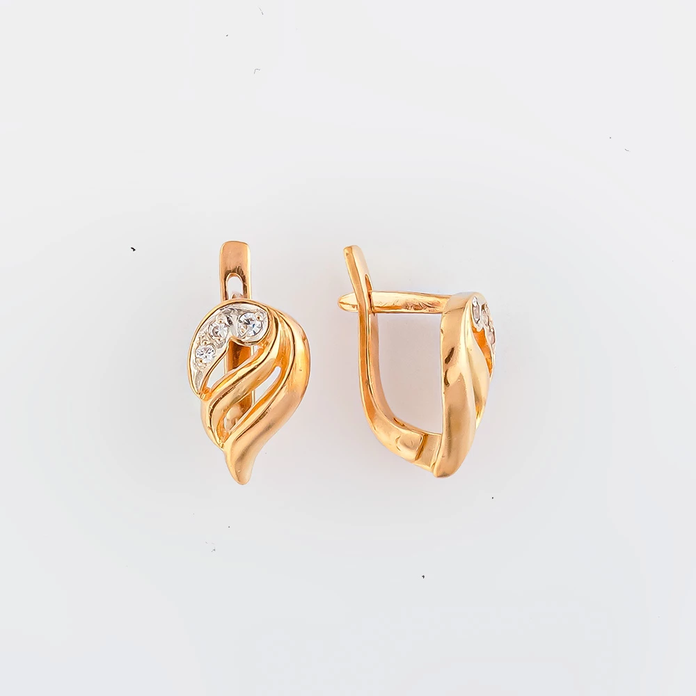 Серьги с фианитом из красного золота 585 пробы