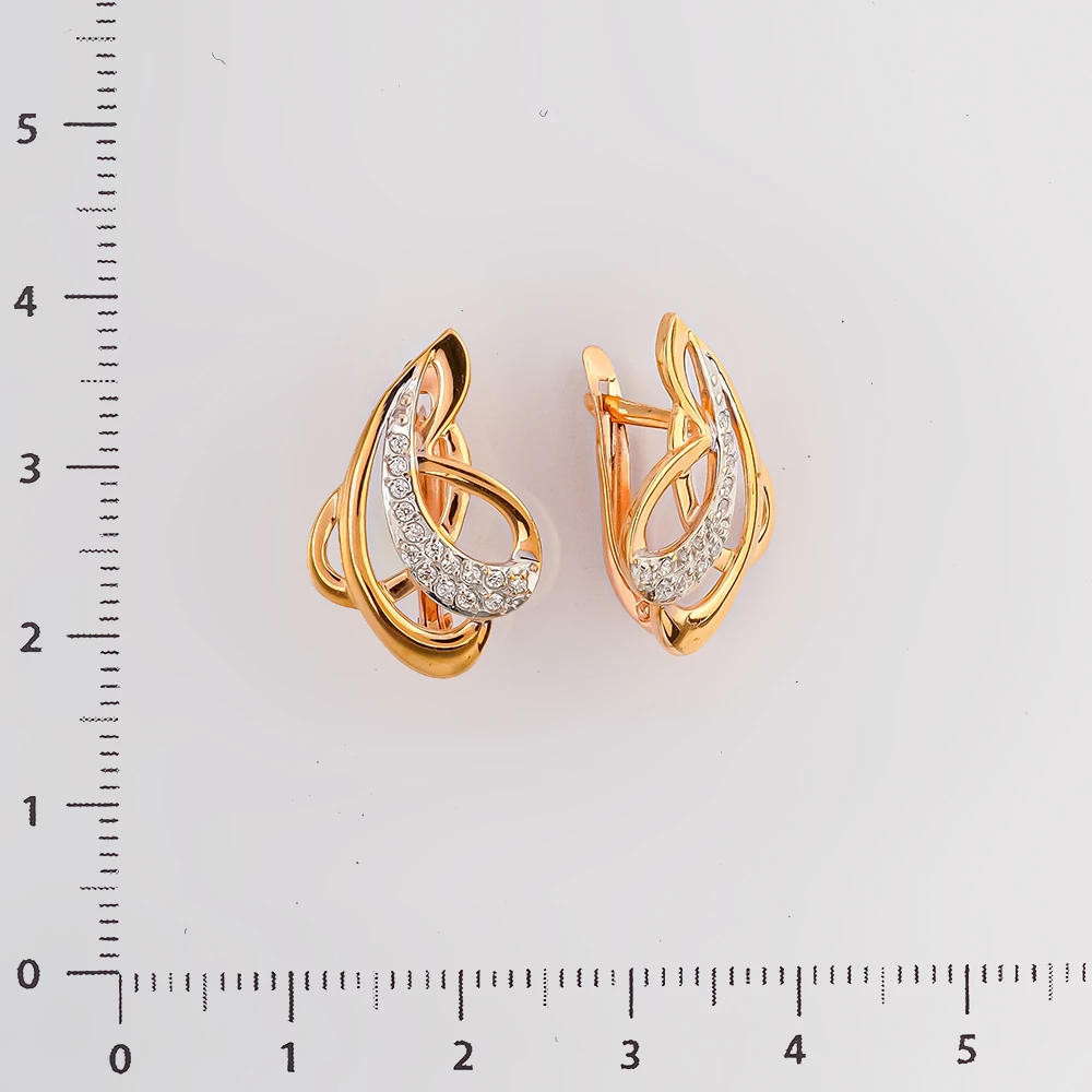 Серьги с фианитом из красного золота 585 пробы