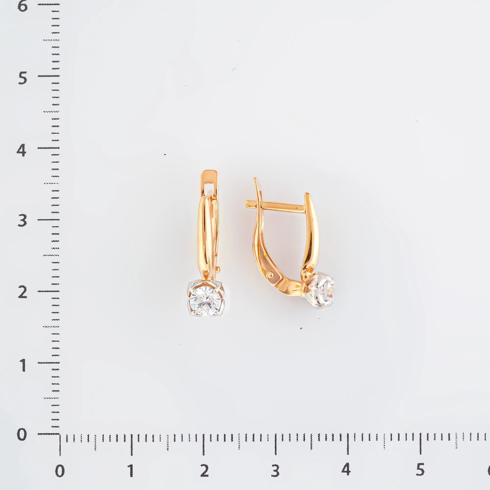 Серьги с фианитом из красного золота 585 пробы