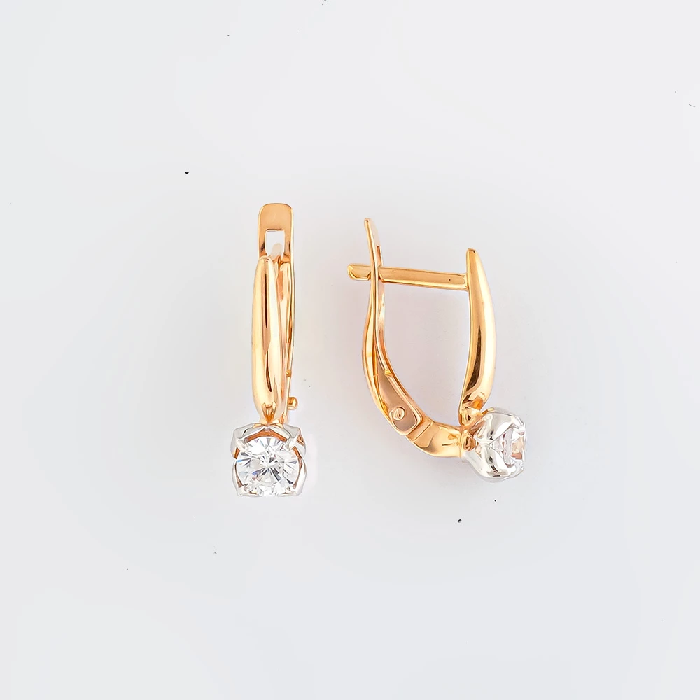 Серьги с фианитом из красного золота 585 пробы