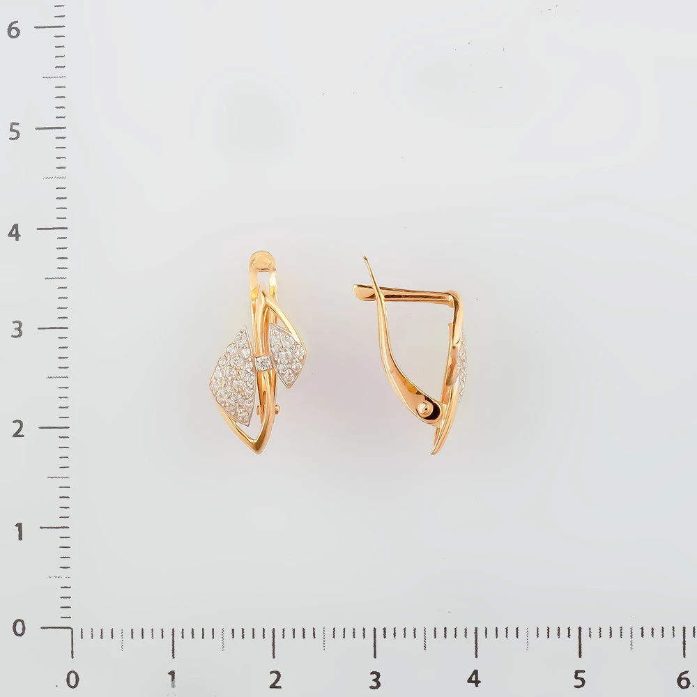 Серьги с фианитом из красного золота 585 пробы