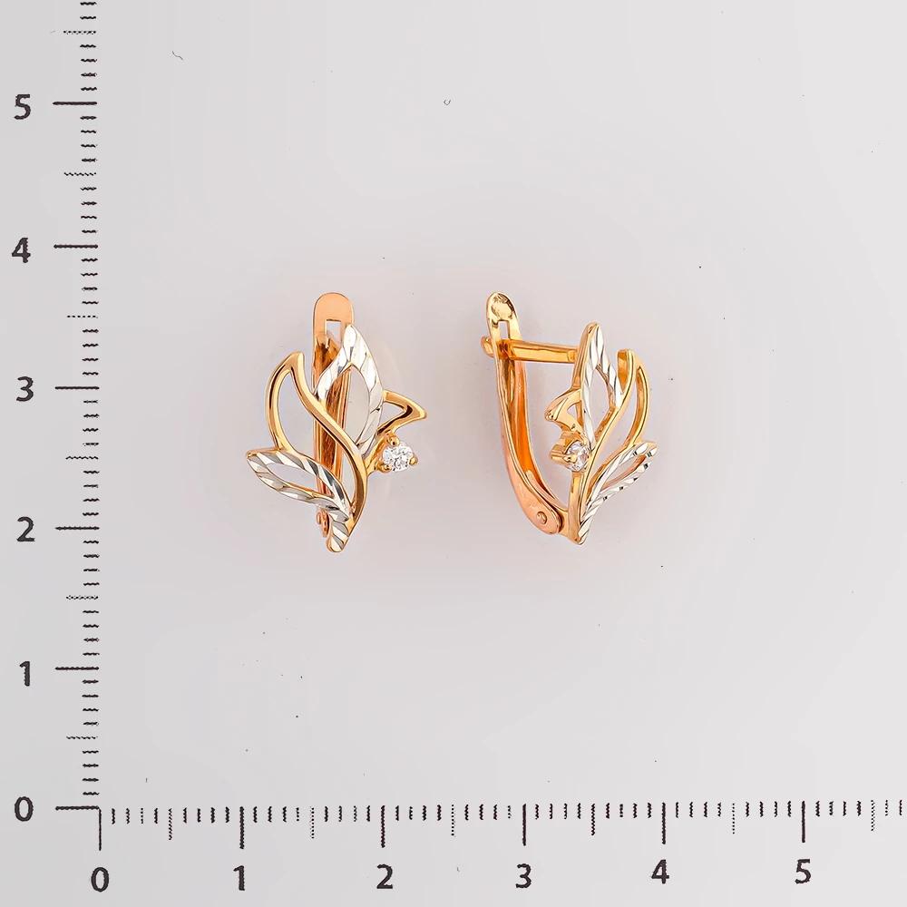 Серьги с фианитом из красного золота 585 пробы