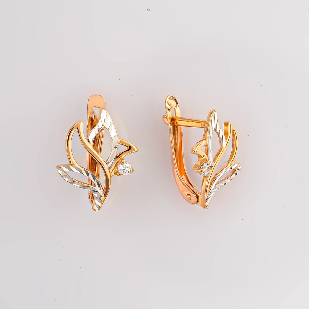 Серьги с фианитом из красного золота 585 пробы