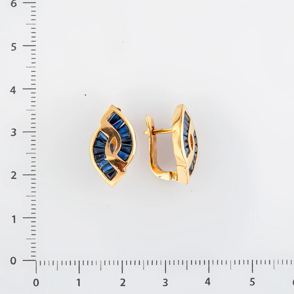 Серьги с сапфиром синтетическим из красного золота 585 пробы