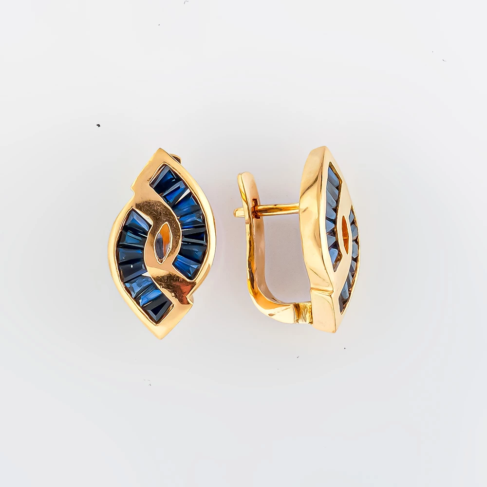 Серьги с сапфиром синтетическим из красного золота 585 пробы