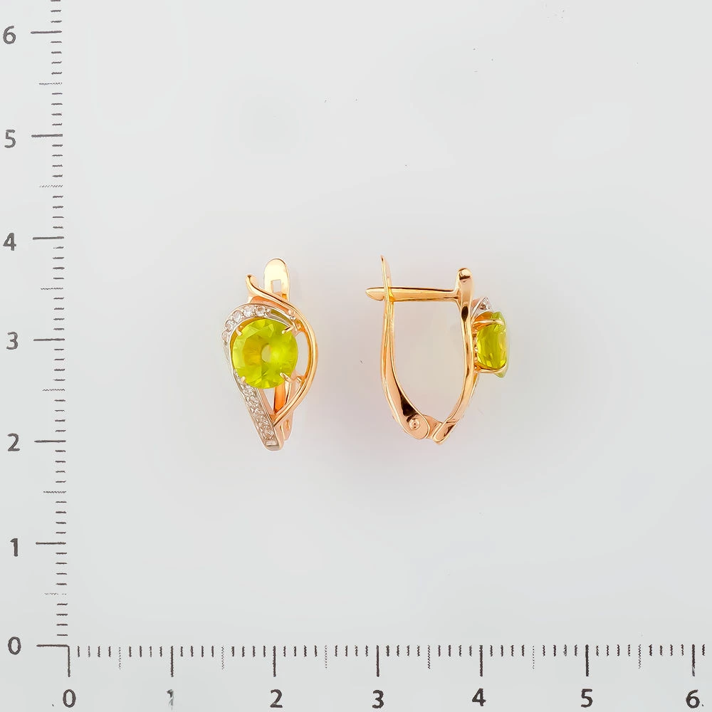 Серьги с хризолитом из красного золота 585 пробы