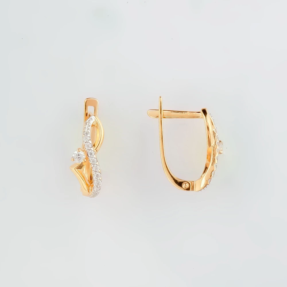 Серьги с фианитом из красного золота 585 пробы