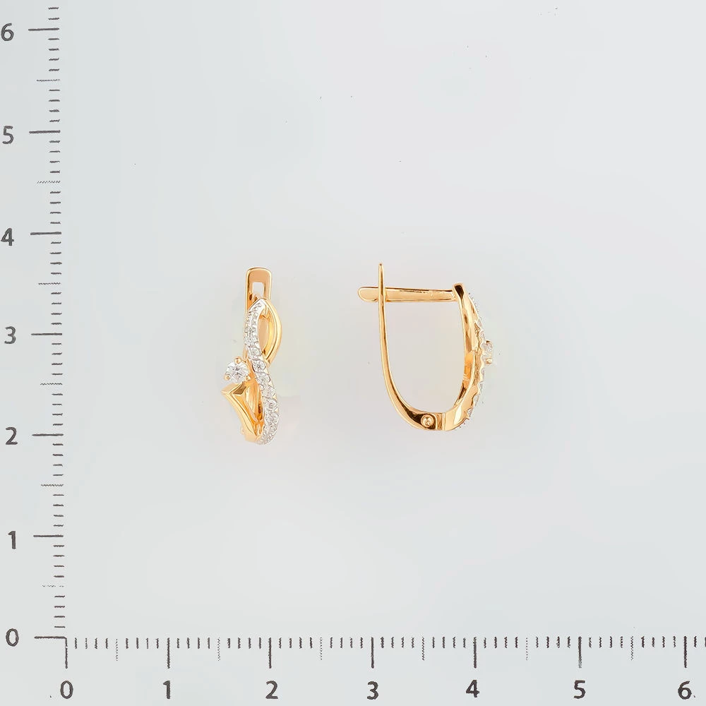 Серьги с фианитом из красного золота 585 пробы