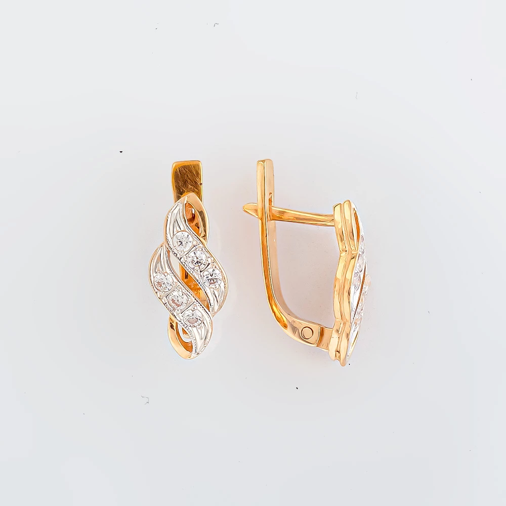 Серьги с фианитом из красного золота 585 пробы