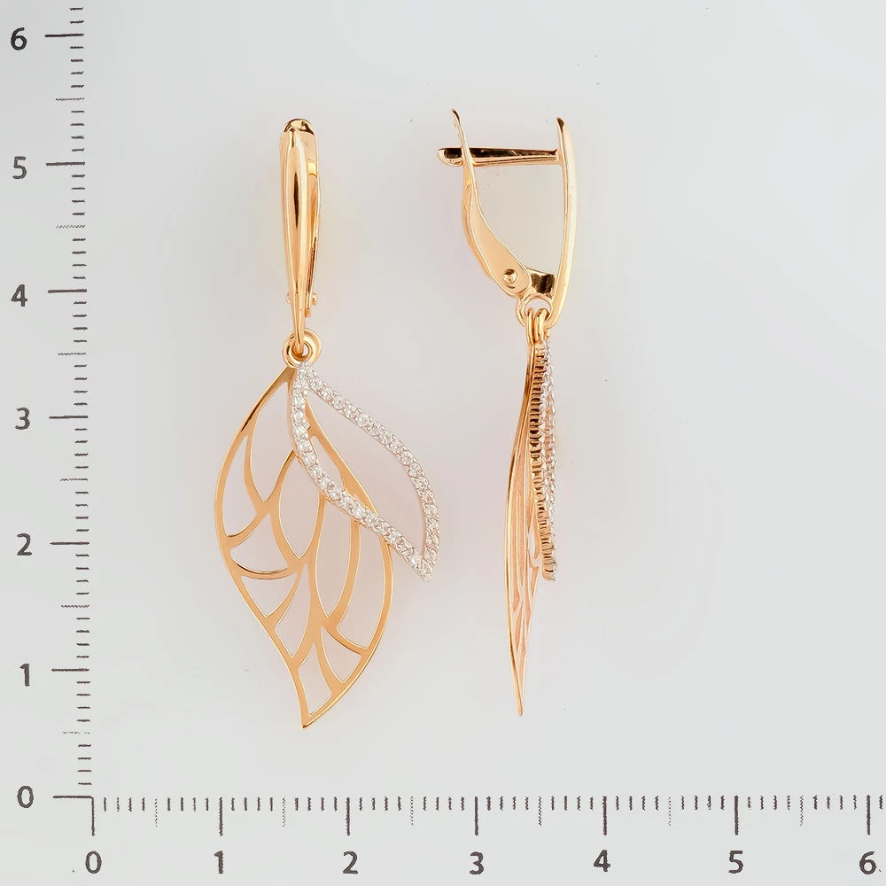 Серьги с фианитом из красного золота 585 пробы