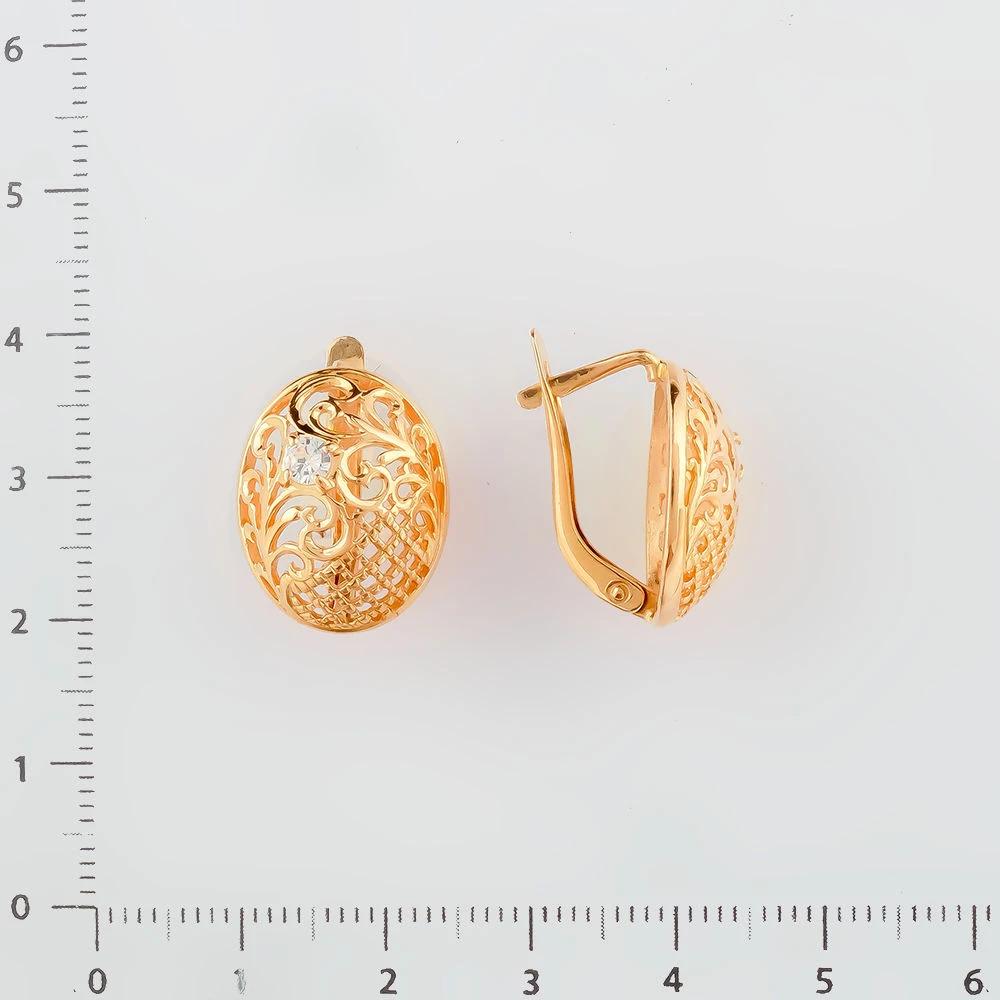 Серьги с фианитом из красного золота 585 пробы