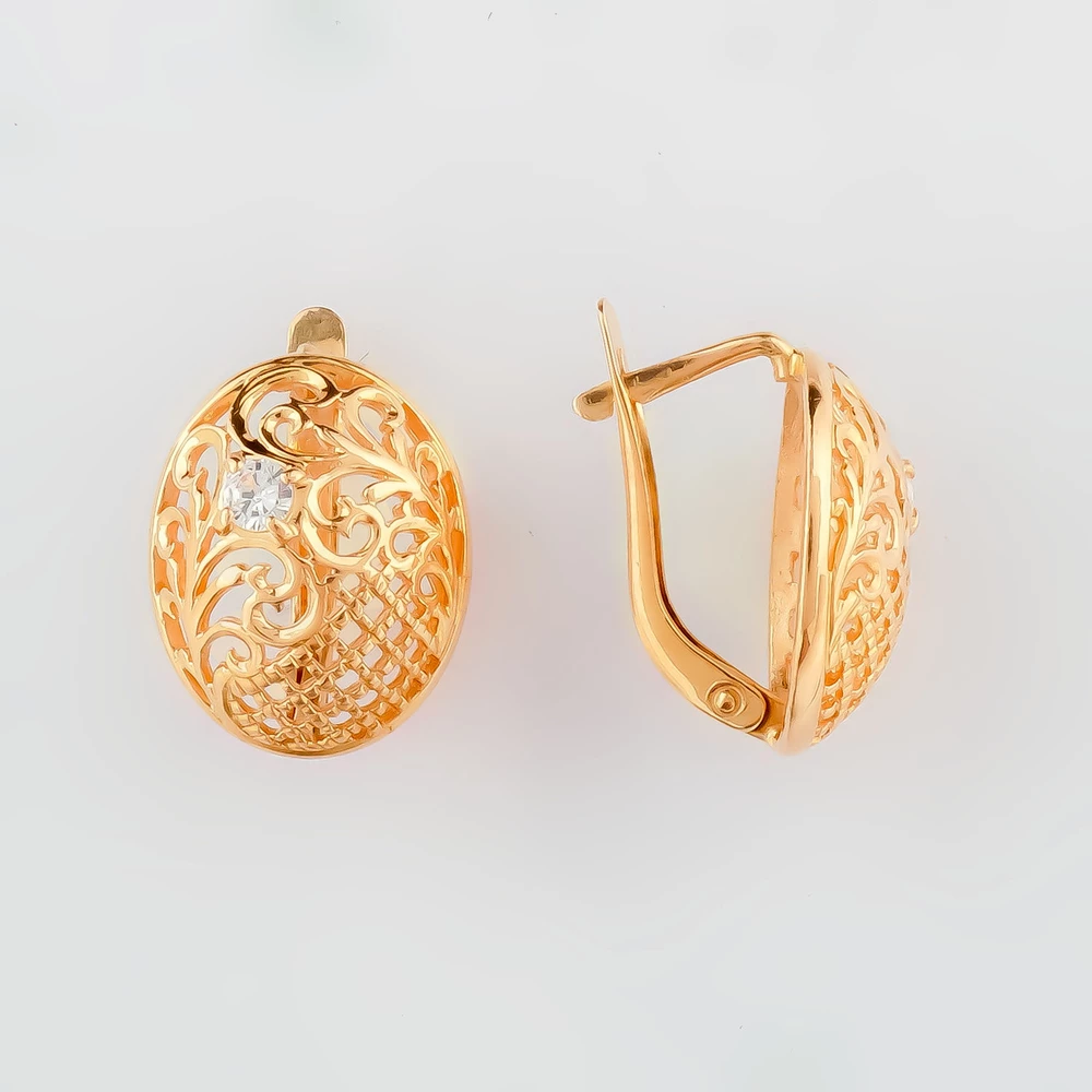 Серьги с фианитом из красного золота 585 пробы