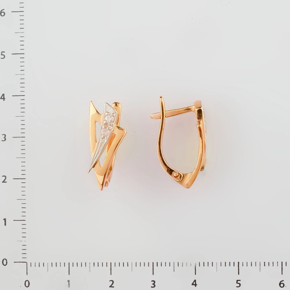 Серьги с фианитом из красного золота 585 пробы