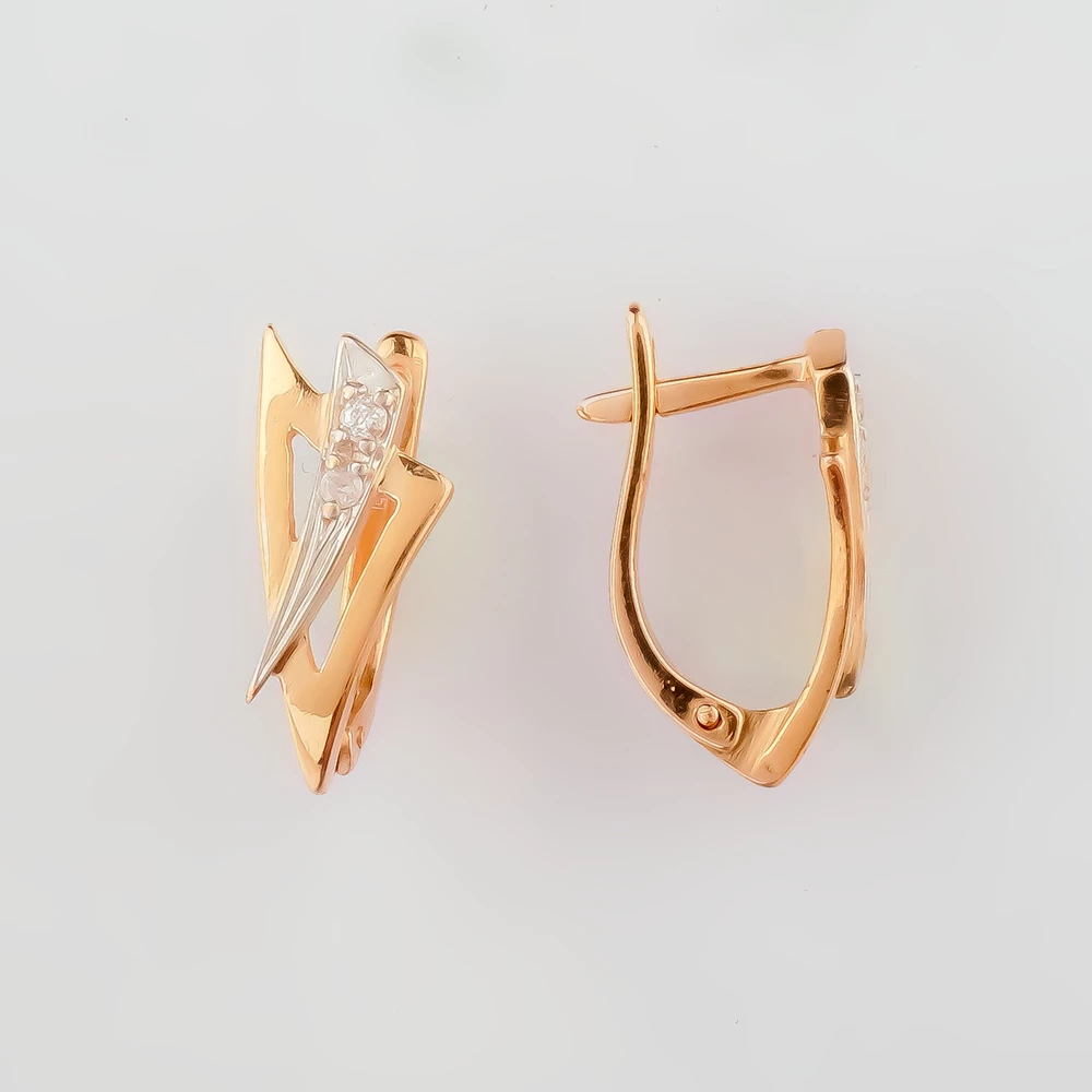 Серьги с фианитом из красного золота 585 пробы