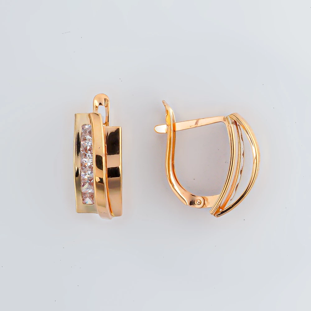 Серьги с фианитом из красного золота 585 пробы