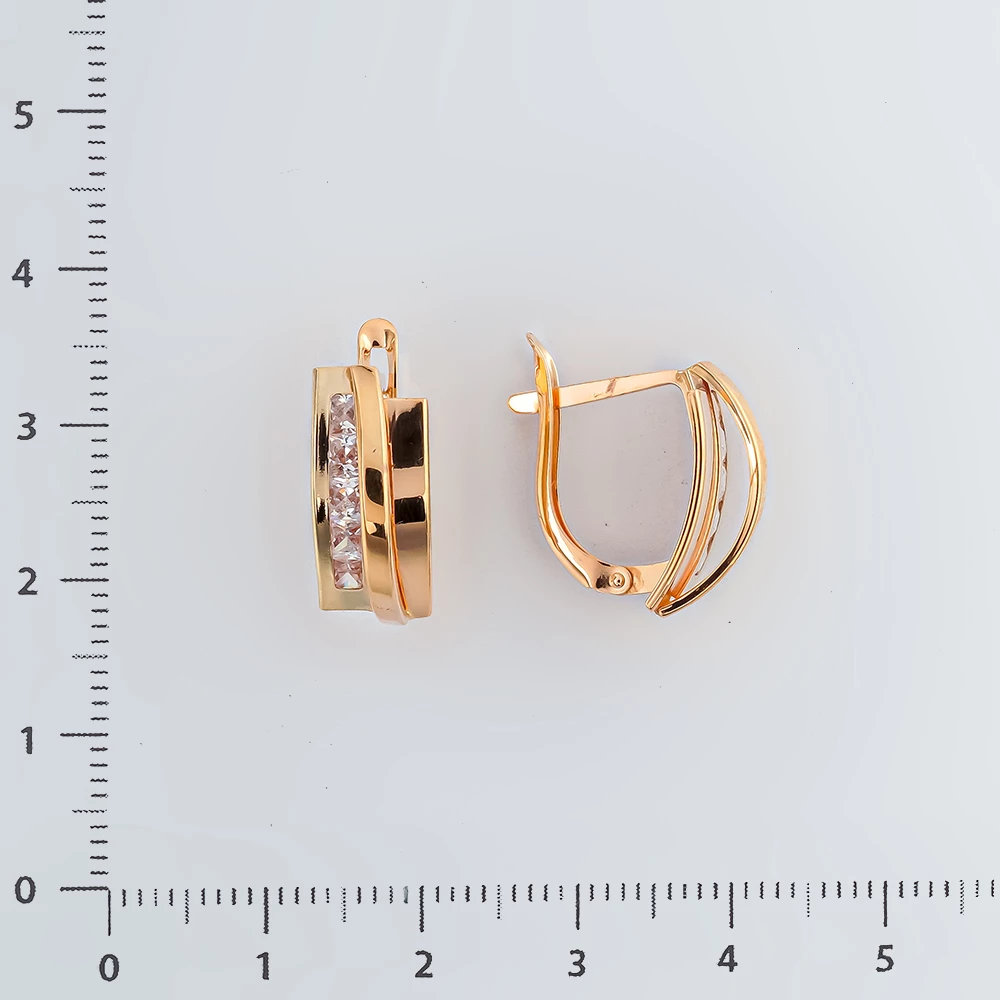 Серьги с фианитом из красного золота 585 пробы