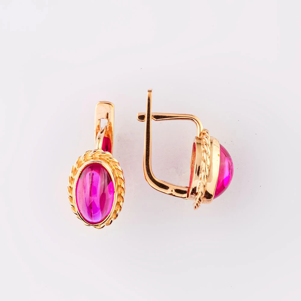 Серьги с фианитом из красного золота 585 пробы