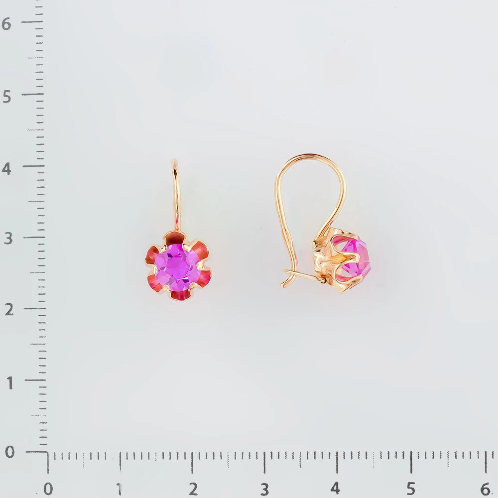 Серьги с фианитом из красного золота 583 пробы