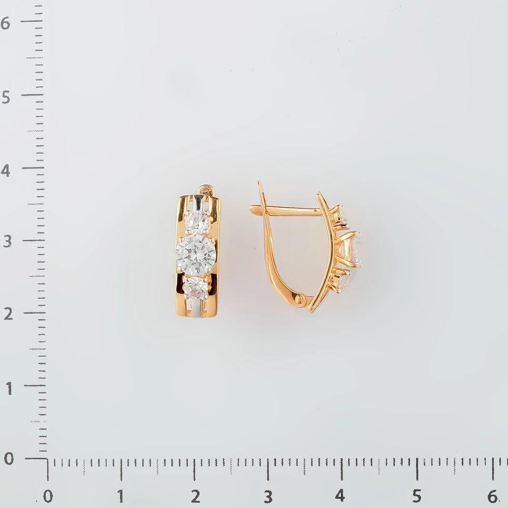 Серьги с фианитом из красного золота 585 пробы