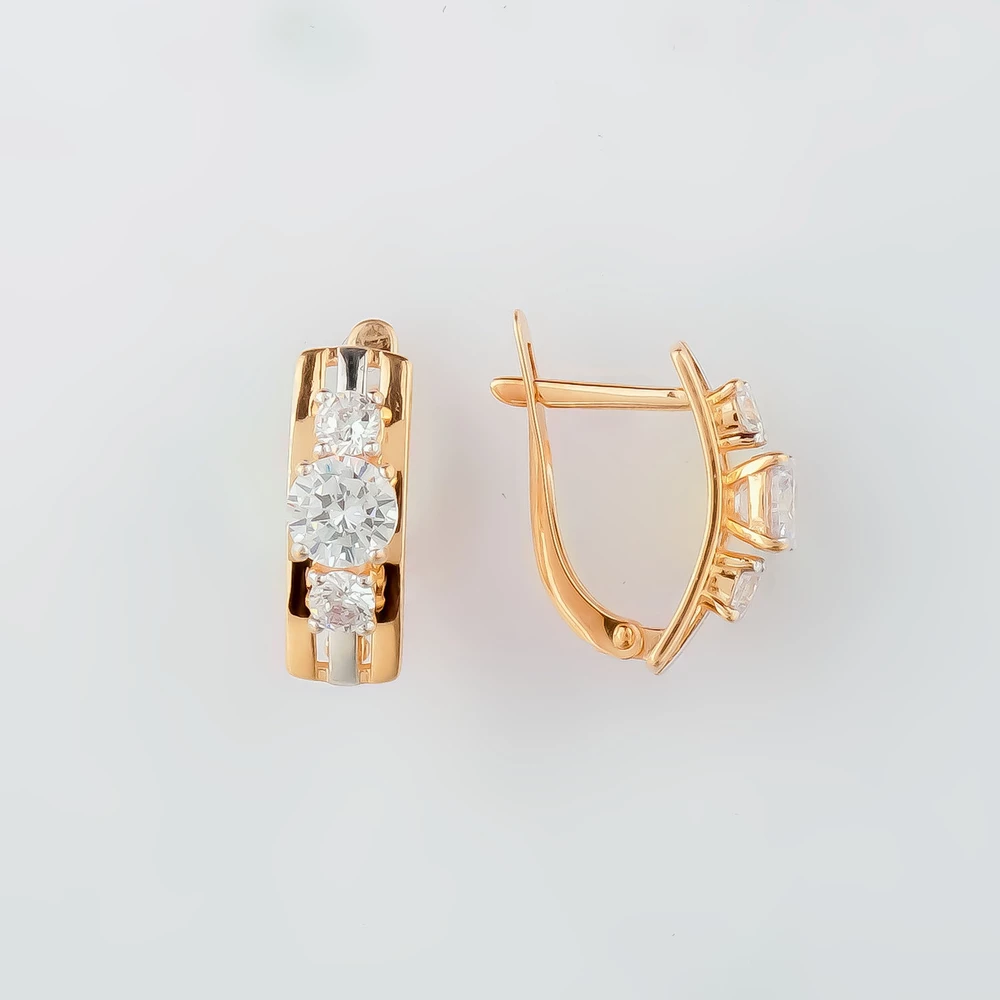 Серьги с фианитом из красного золота 585 пробы