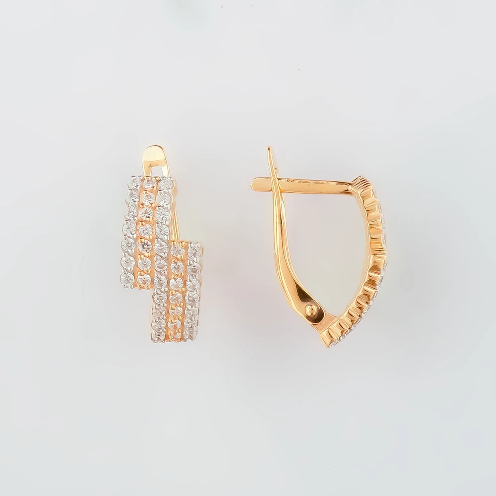 Серьги с фианитом из красного золота 585 пробы