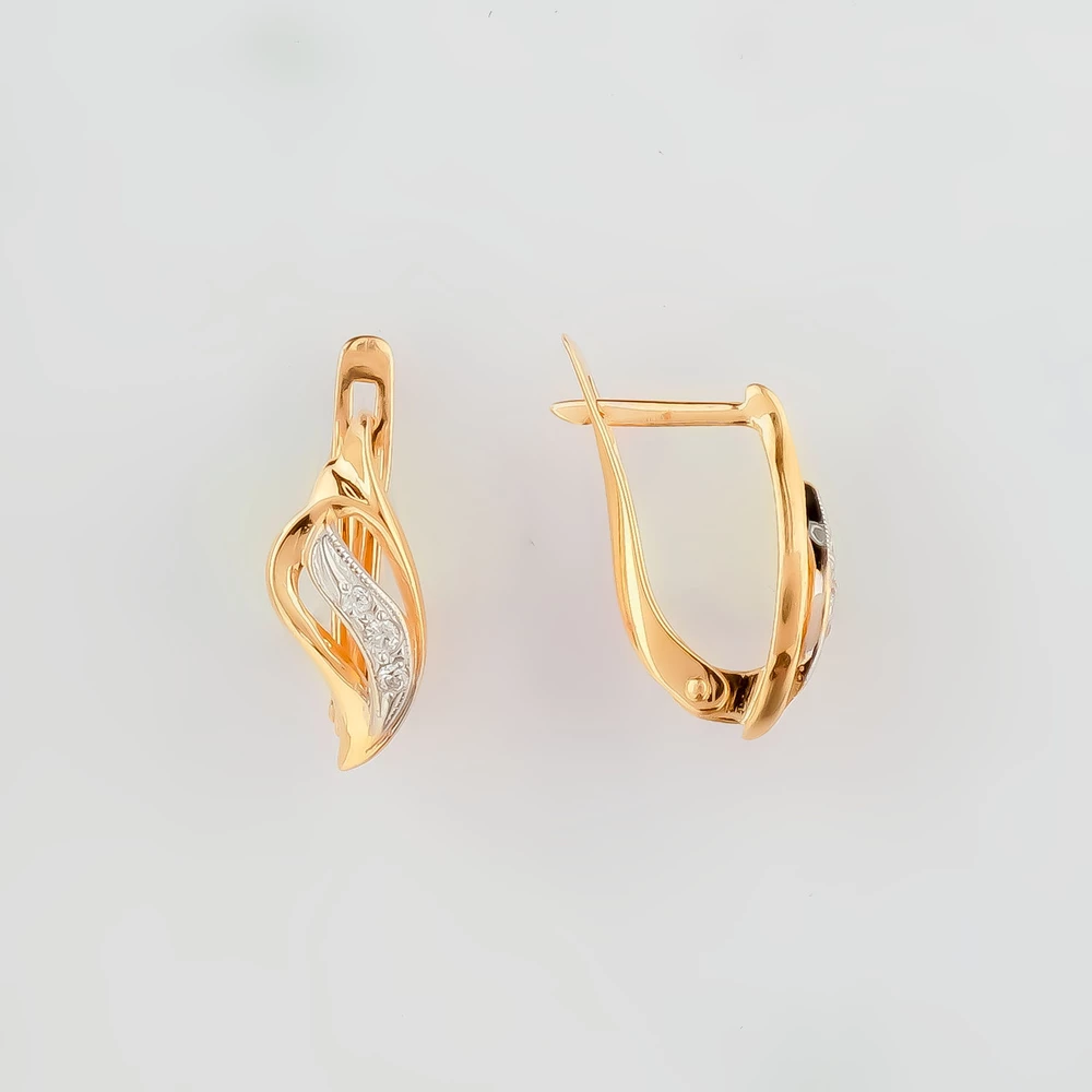 Серьги с фианитом из красного золота 585 пробы