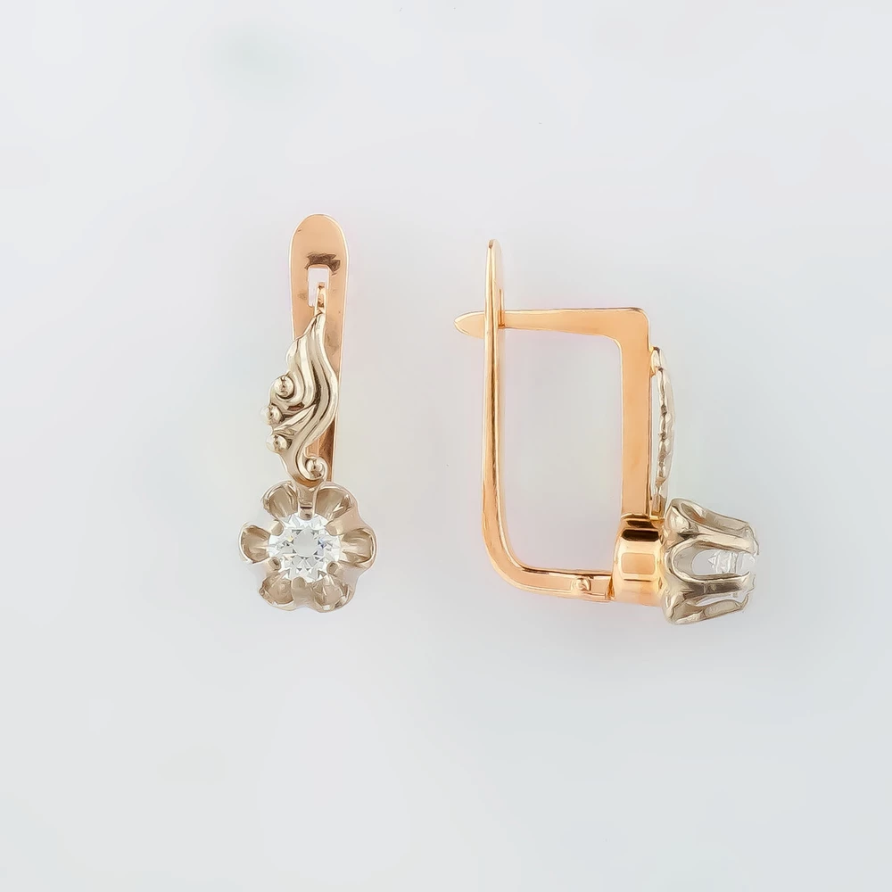 Серьги с фианитом из красного золота 583 пробы