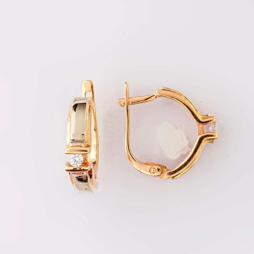 Серьги с фианитом из красного золота 585 пробы