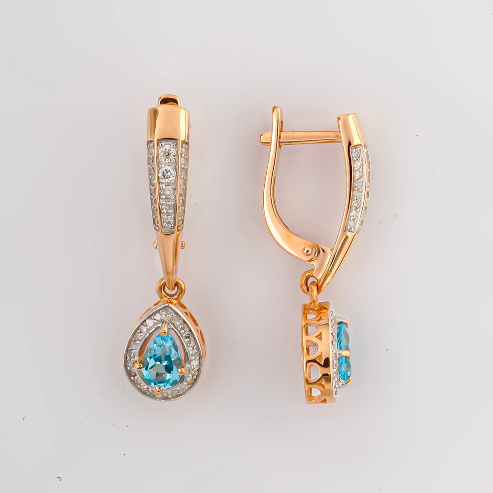 Серьги с топазом из красного золота 585 пробы