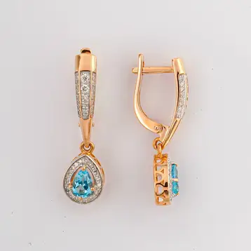Серьги с топазом из красного золота 585 пробы