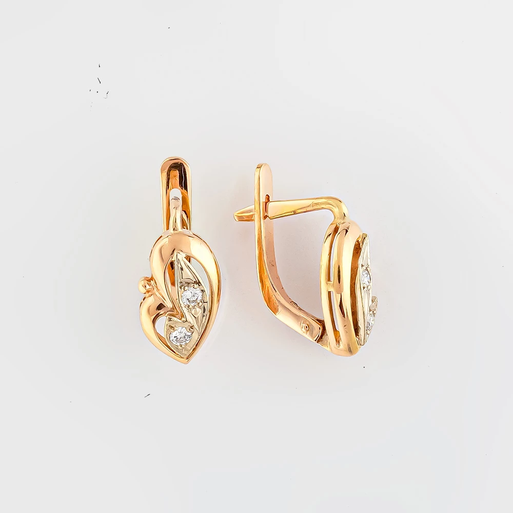 Серьги с бриллиантом из красного золота 585 пробы