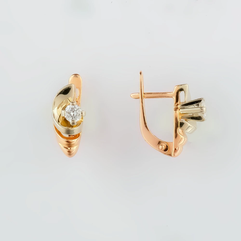 Серьги с бриллиантом из красного золота 585 пробы