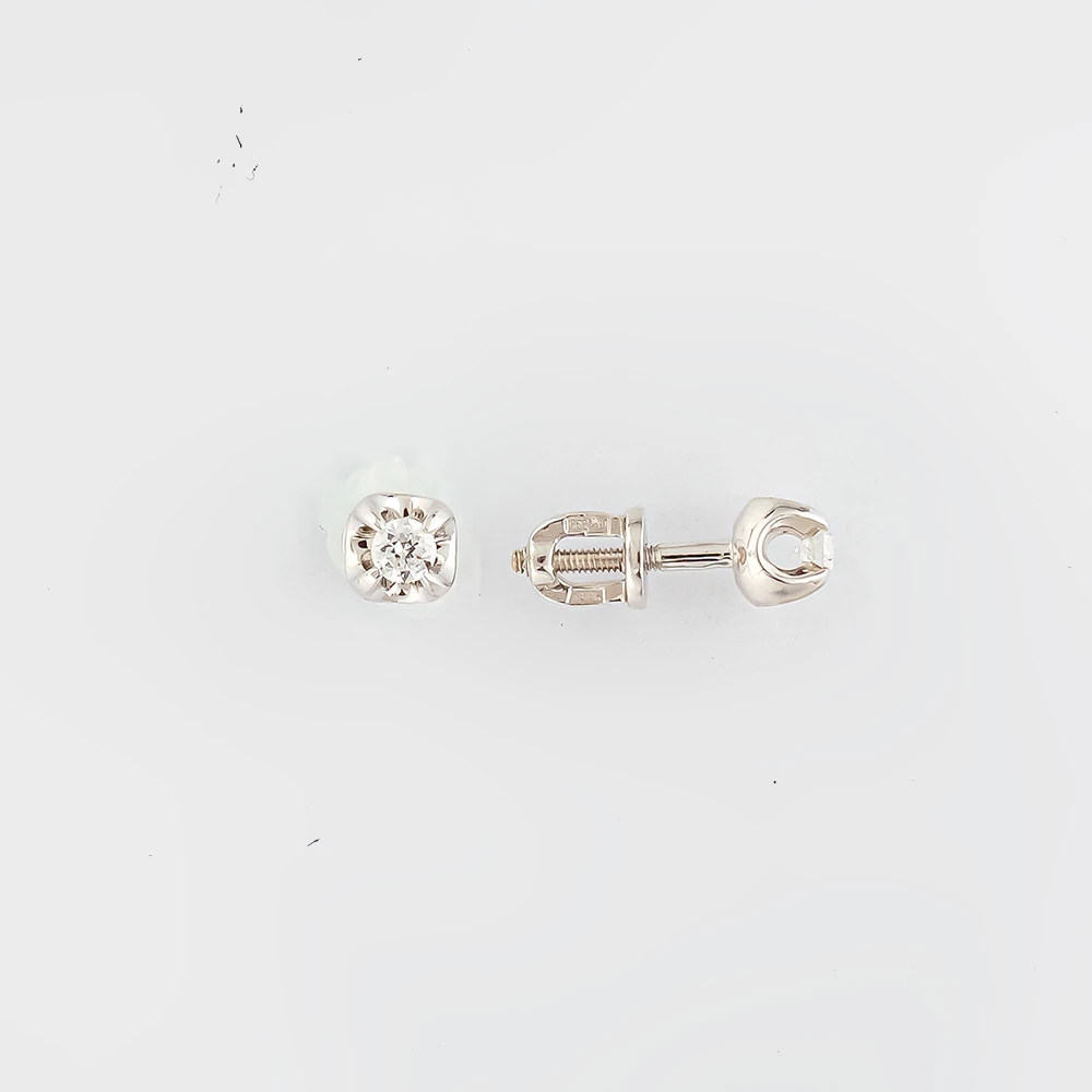 Серьги с бриллиантом из белого золота 585 пробы