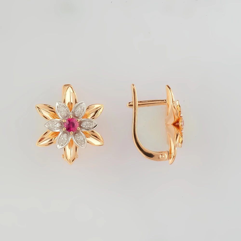 Серьги с ситаллом из красного золота 585 пробы
