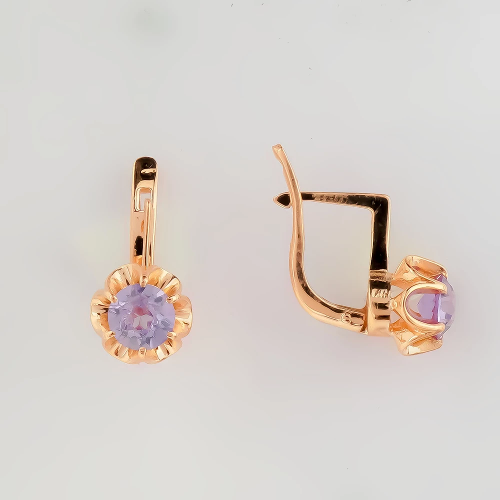 Серьги с фианитом из красного золота 583 пробы