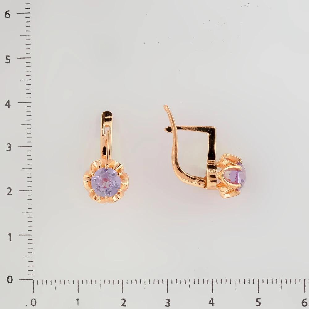 Серьги с фианитом из красного золота 583 пробы