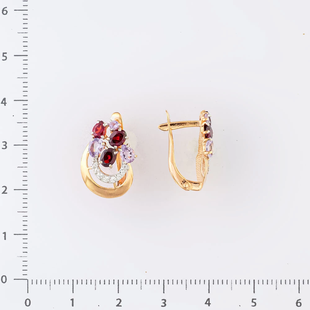 Серьги с гранатом из красного золота 585 пробы