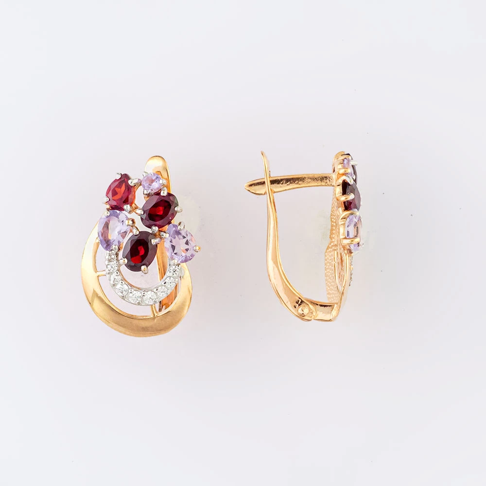 Серьги с гранатом из красного золота 585 пробы