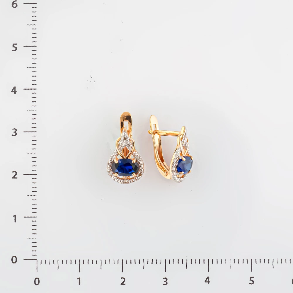 Серьги с сапфиром синтетическим из красного золота 585 пробы