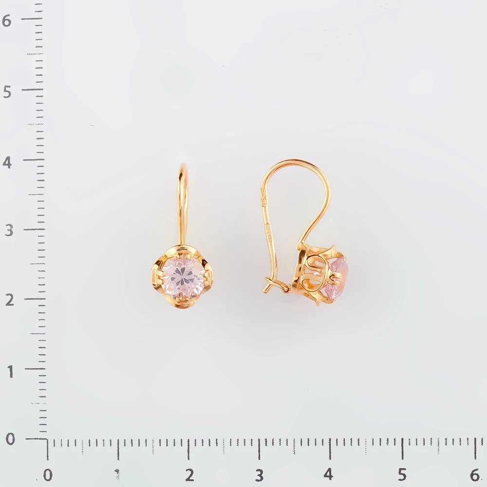 Серьги с фианитом из красного золота 583 пробы
