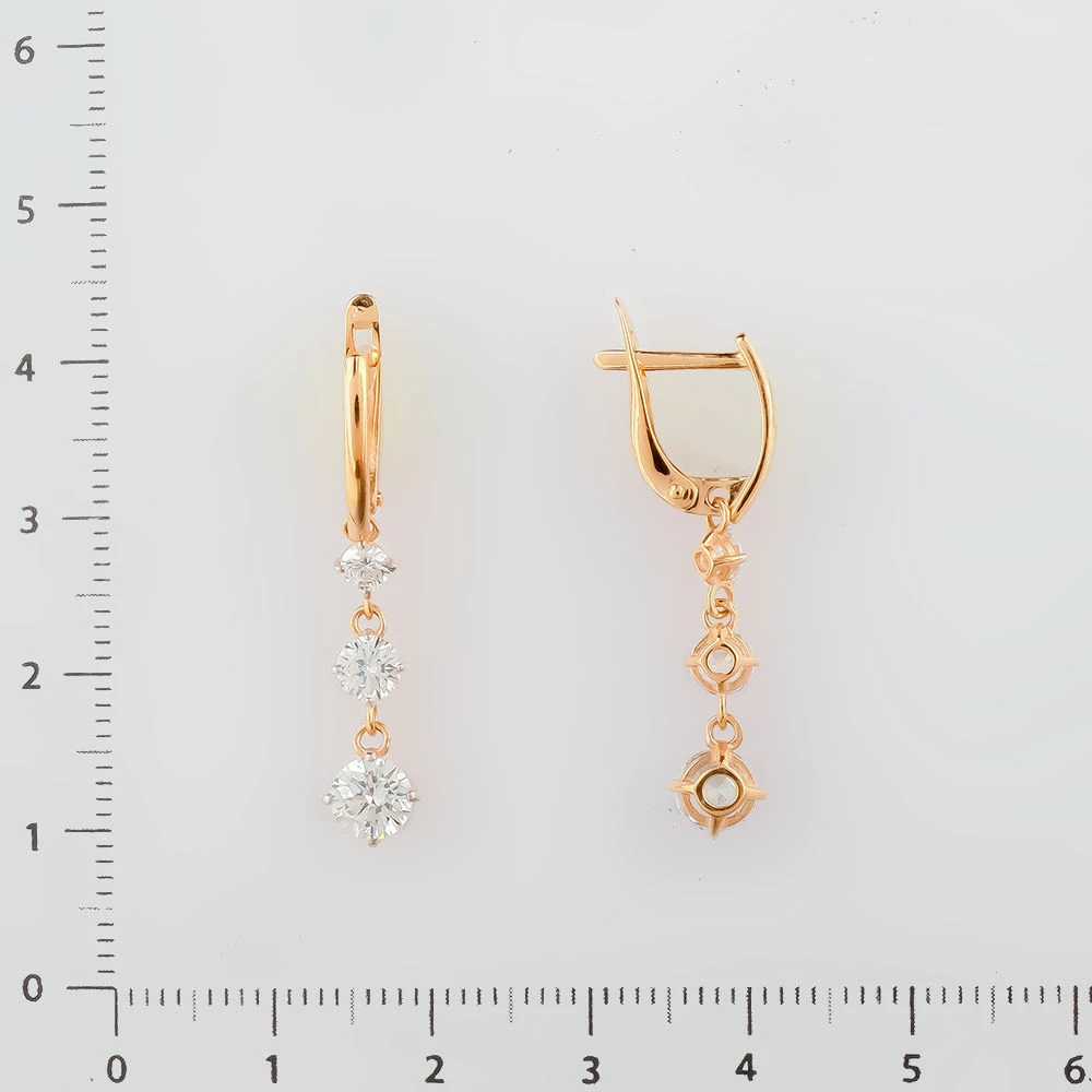 Серьги с фианитом из красного золота 585 пробы