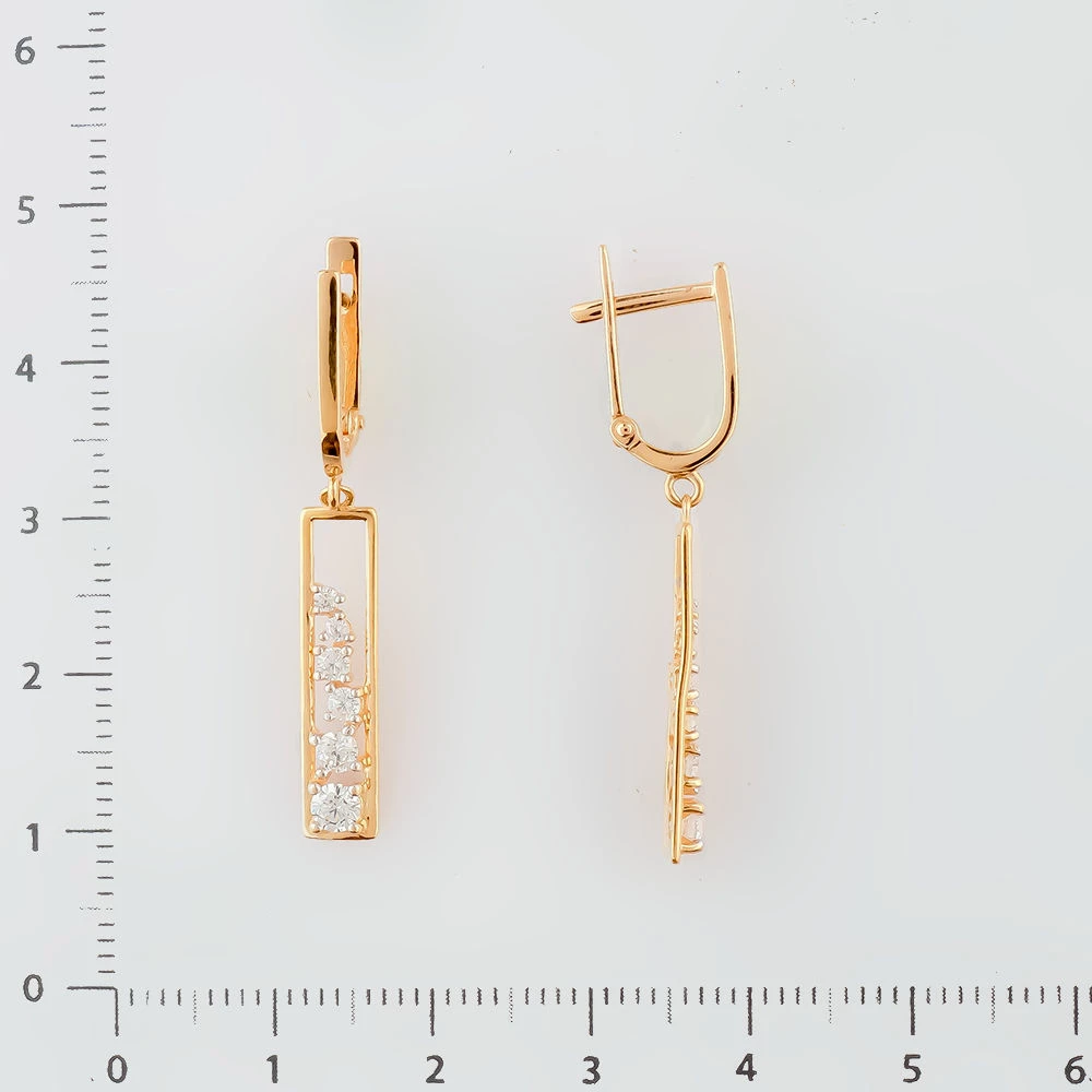Серьги с фианитом из красного золота 585 пробы